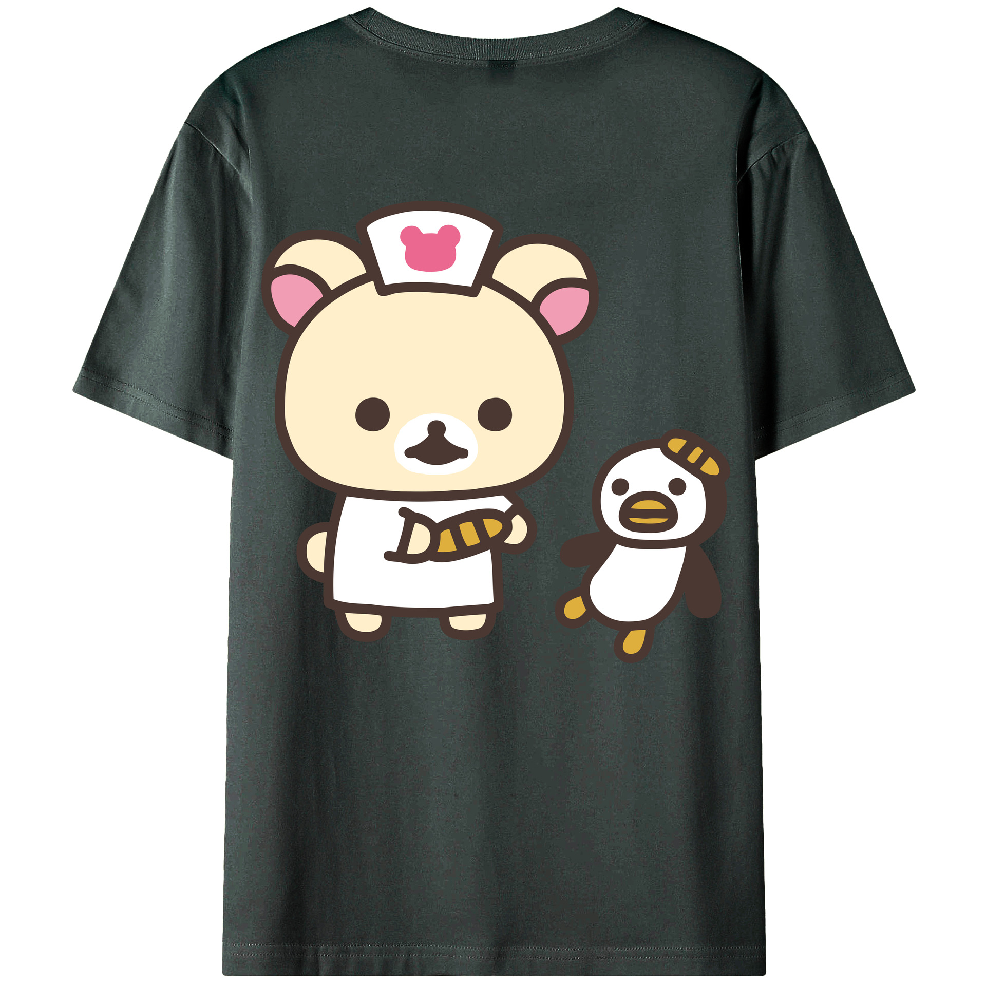 （画像用） リラックマ リラックマ キイロイトリ Rilakkuma Korilakkuma Kiiroitori 綿100％ メンズ半袖Tシャツ（バックプリント） 通気性